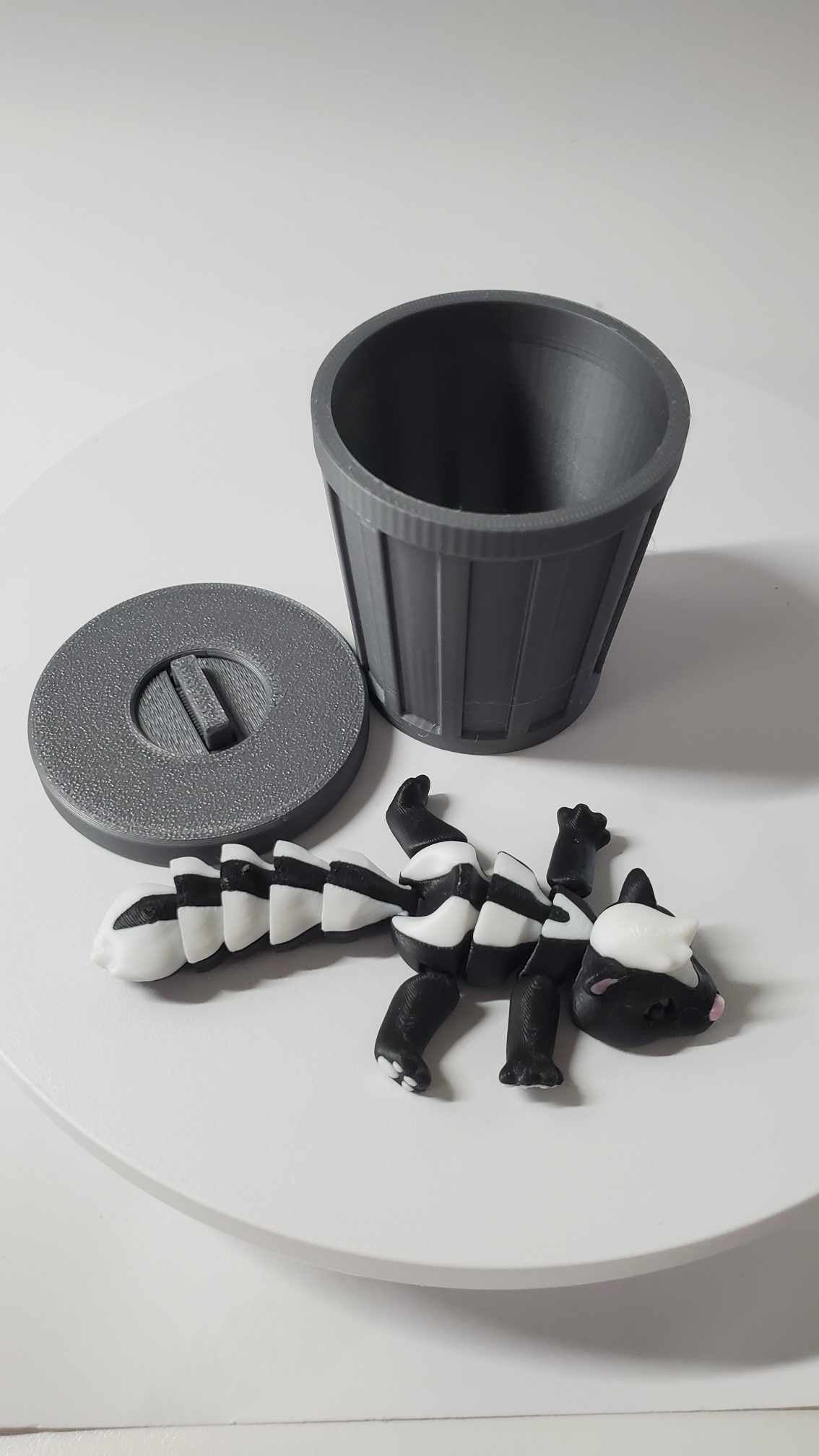 Skunk with trash can