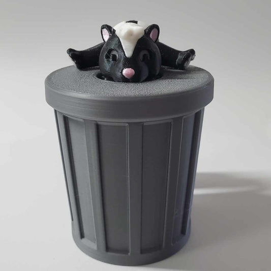 Skunk with trash can