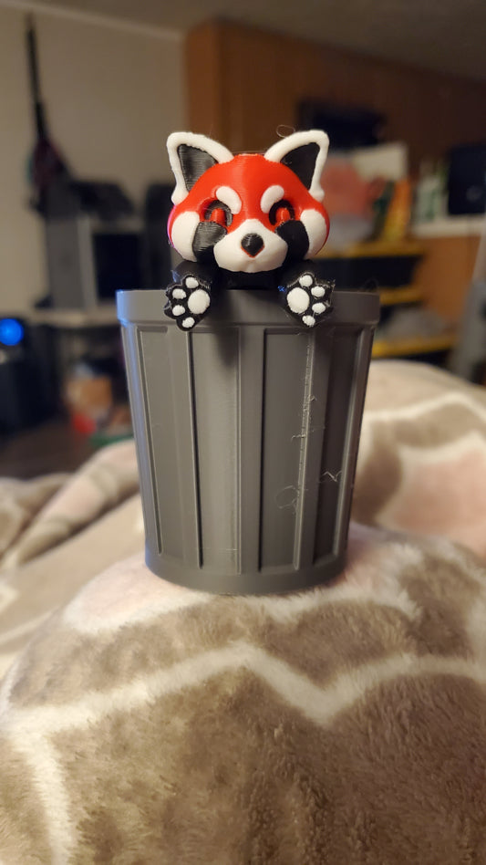 Red Panda with trash can